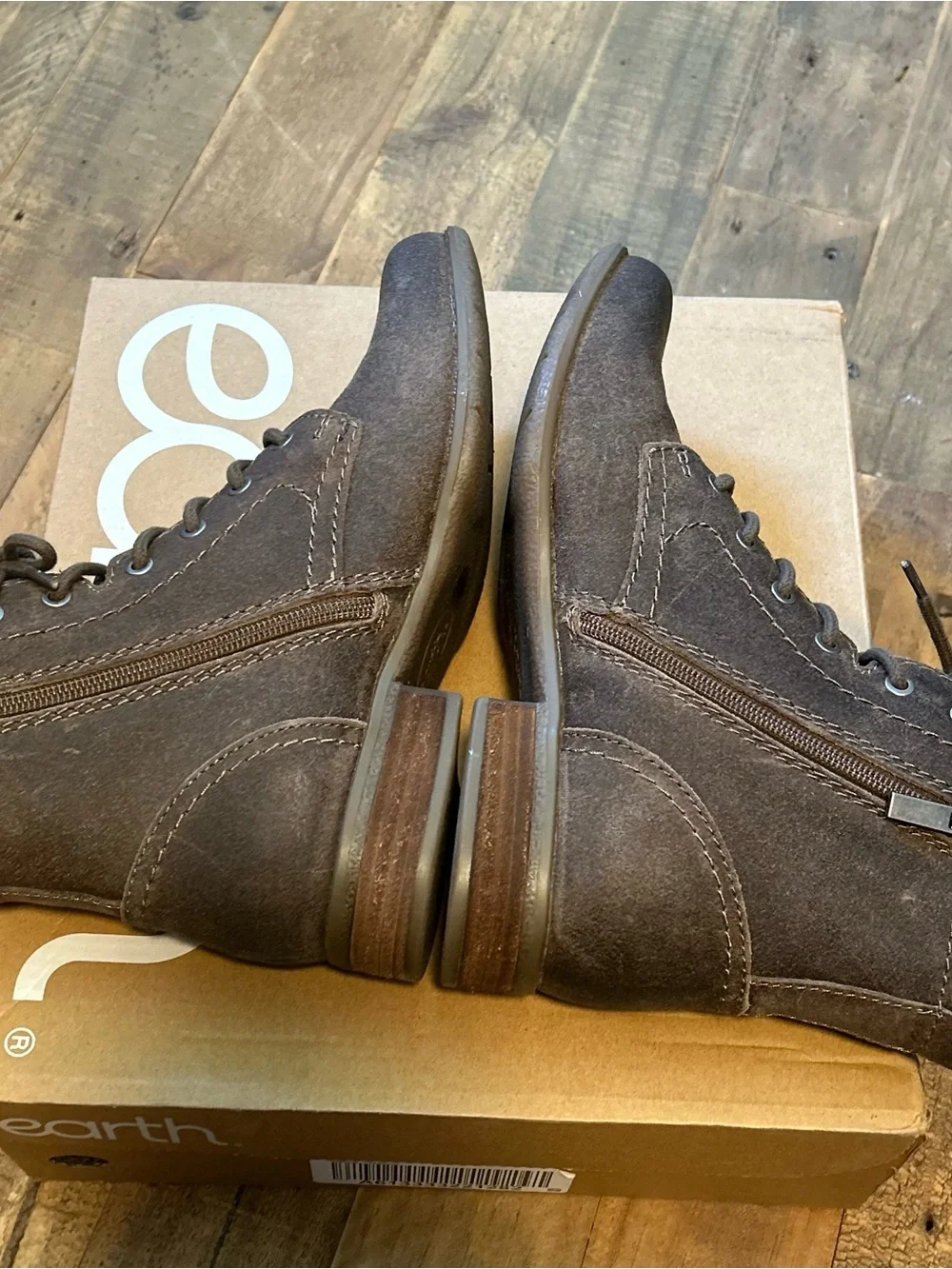 New Earth Leather Lace-Up Ankle Boots Janel Medium Brown Size Womens Size 7 M